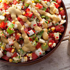Tomato, Tomatillo, and Corn Salad with Avocado Dressing Recipe