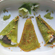 Green Tea Crepes filled with Azuki Cream and Pecans