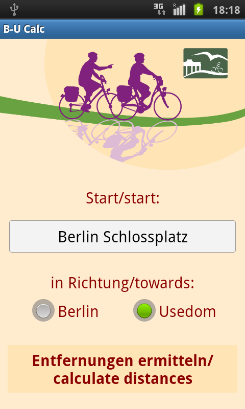 Android application Berlin-Usedom Velo Calculator screenshort
