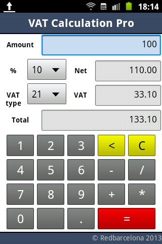Android application VAT Calculation Pro screenshort