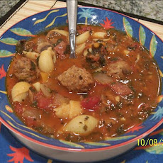 Italian-Style Pepperoni and Spinach Soup With Meatballs
