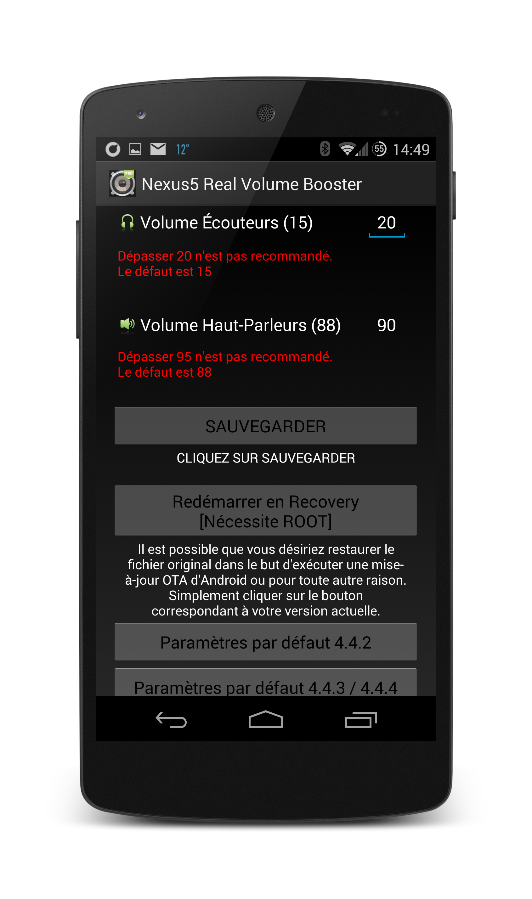Android application Volume Boost Pro For Nexus 5™ screenshort