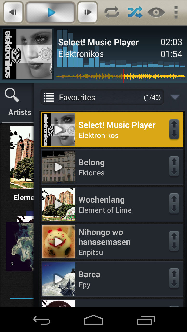 Android application Select! Music Player Pro screenshort