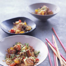 Brown Rice Stir-Fry with Flavored Tofu and Vegetables