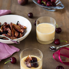 White chocolate pots de creme with honey roasted figs & cherries