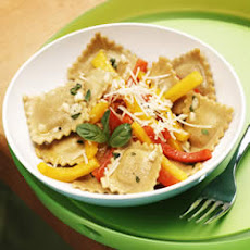 Grilled Tri-Color Peppers with Whole Wheat Chicken and Prosciutto Ravioli