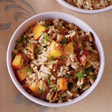Sweet Tea Rice with Jalapeño, Peaches, and Pecans