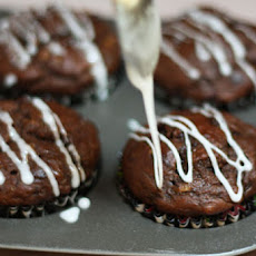 Chocolate Chocolate Chip Banana Muffins with Glaze