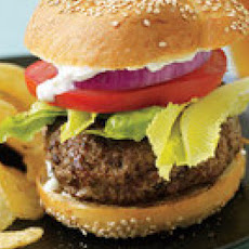 Lamb Sausage Burgers with Feta Tzatziki
