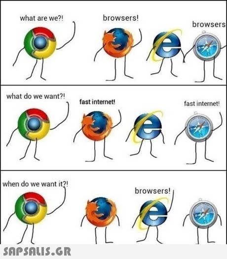 what are we?! browsers! browsers what do we want?! fast internet! fast internet when do we want it?! browsers! 
