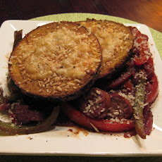 Crispy Eggplant with Pepper and Sausage Ragu