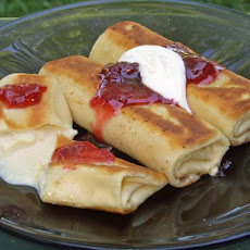 Cheese Blintzes With Strawberry-Rhubarb Compote
