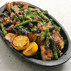 Grilled Asparagus, Zucchini, and Bread Salad with Olive-Caper Dressing