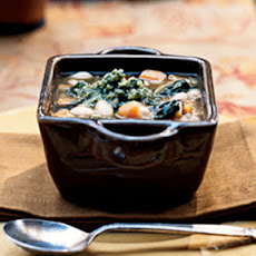 Sweet Potato and White Bean Soup with Sage-Walnut Pesto