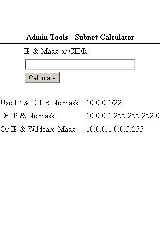 Admin Tools- Subnet Calculator