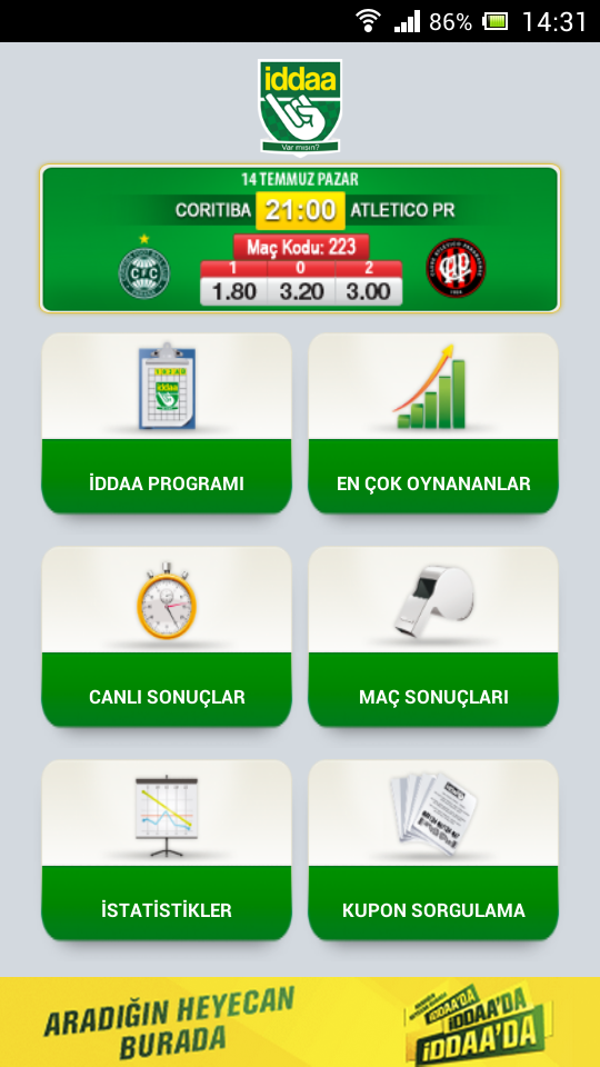Android application iddaa screenshort