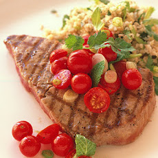 Grilled Tuna with Cherry-Tomato Salad and Herbed Bulghur