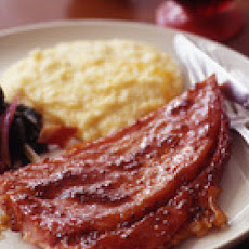 Red-Eye Ham Steaks with Cheese Grits and Seared Chard