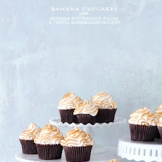 Banana Cupcakes with Bourbon Butterscotch Filling and Toasted Marshmallow Frosting