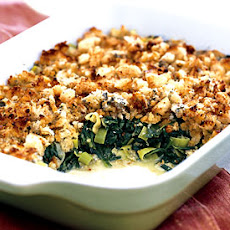 Spinach and Leek Gratin with Roquefort Crumb Topping
