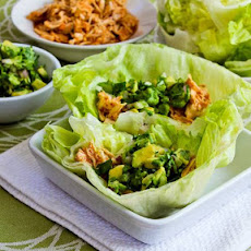 Slow Cooker Recipe for Spicy Shredded Chicken Lettuce Wrap Tacos (or Tostadas) with Avocado Salsa
