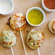 Pizza Skewers with Garlic Butter Dipping Sauce