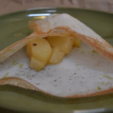 Rice crepes stuffed with spiced poached pears (stuffed aapams)