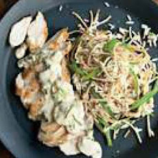 Chicken with Tarragon Cream and Green Bean Rice Pilaf