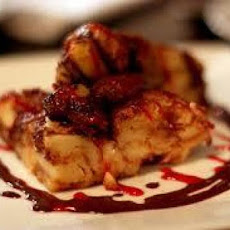 Pain au Chocolat Bread Pudding with Cranberries and Chocolate Sauce
