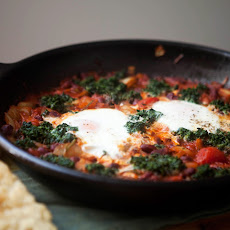 Skillet Bread with Baked Beans, Spinach and Eggs