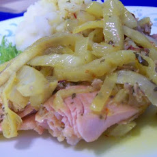 Poached Salmon Swimming on Fennel With Saffron and Clams