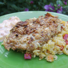 Crunchy Macadamia Nut Chicken over Tropical Fruit Paella