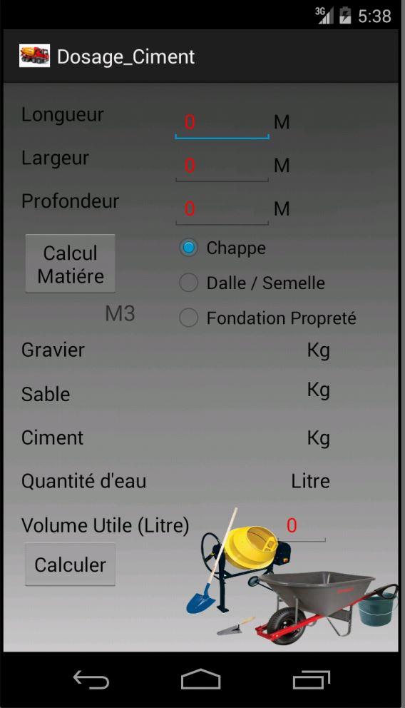 Android application Cement and concrete dosing screenshort