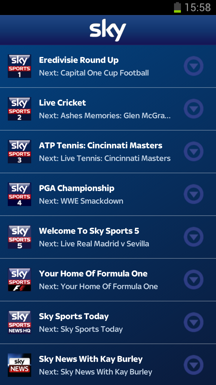 Android application Sky Sports Mobile TV screenshort