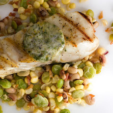 Halibut with Orange-Parsley Butter and Succotash Recipe