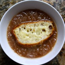 Caramelized Balsamic-Red Onion Soup with Cheese-Topped Croutons