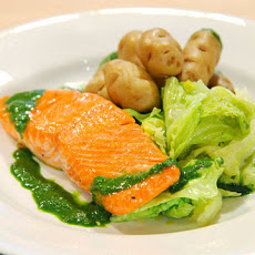 Corned Salmon with Wilted Savoy Cabbage and Braised Fingerling Potatoes