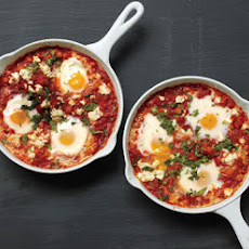 Poached Eggs in Tomato Sauce with Chickpeas and Feta