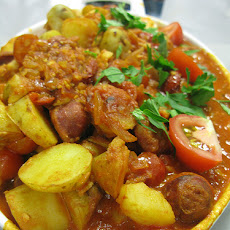 Chorizo Tomato Stew on Garlic Croutons