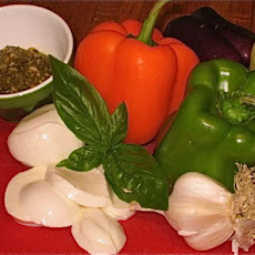Grilled Bell Peppers Stuffed With Basil Pesto, Boccocini Cheese