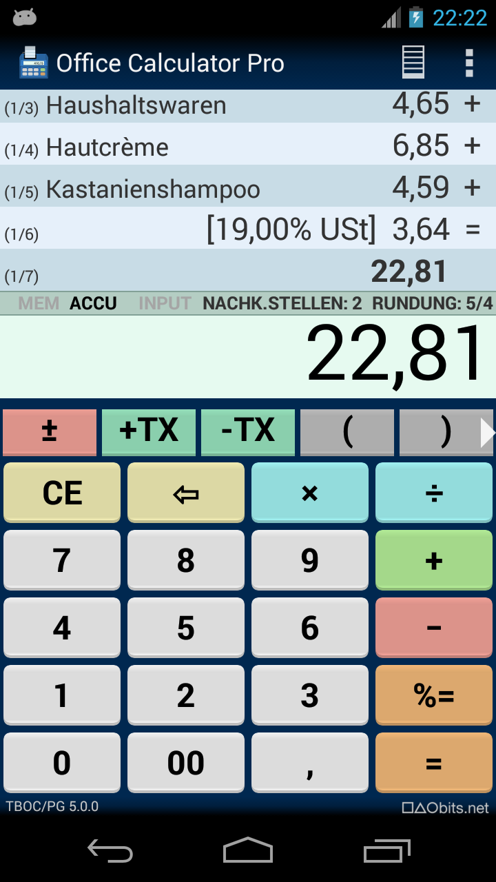 Android application Office Calculator Pro screenshort