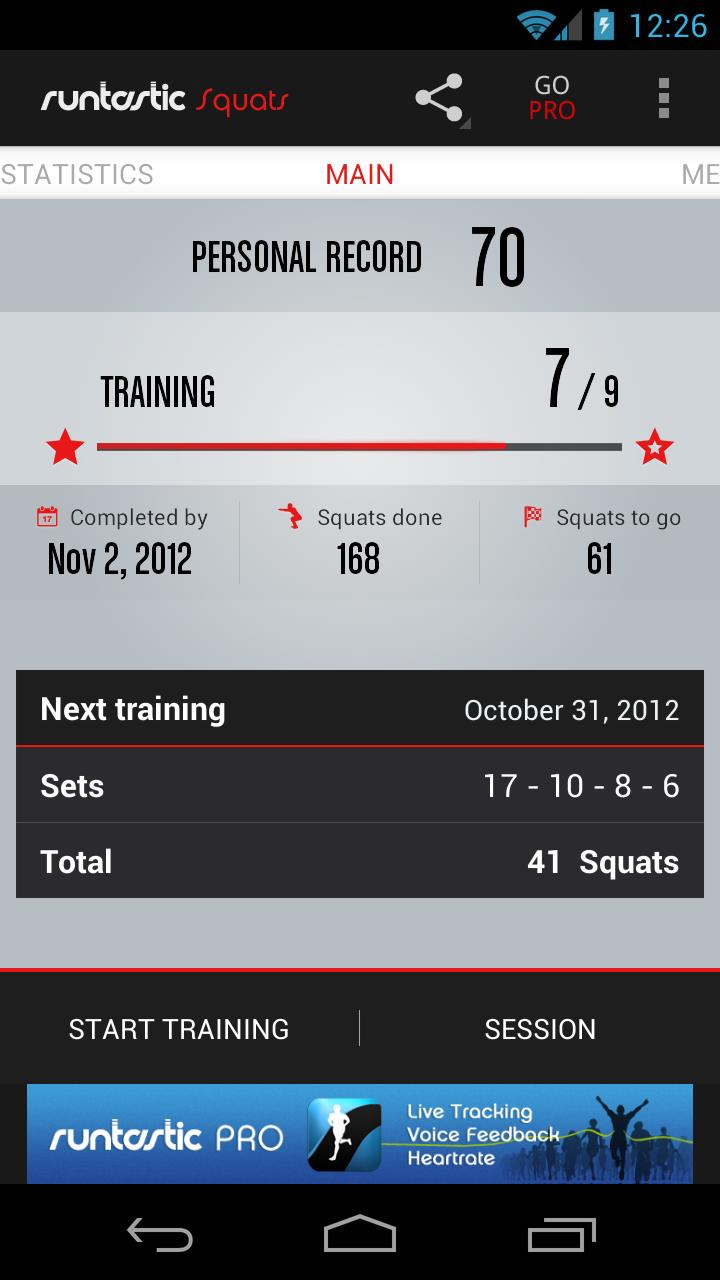 Android application Runtastic Squats Workout screenshort