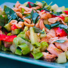 Leftover Chicken Salad with Snow Peas, Cucumbers, Red Bell Pepper, and Thai Basil