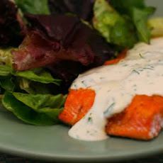 Broiled Wild Salmon with Mustard-Mint-Parsley Sauce