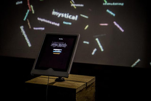 <p>
	The WordMap installation in Room 12, by Rob Scharein. Visitors send word responses from the EcoCentrix iOS app, as they explore the four floors of the exhibition.&nbsp;</p>
