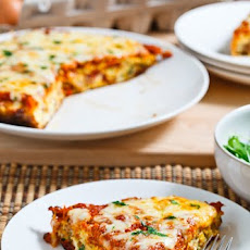 Roasted Red Pepper and Italian Sausage Frittata topped with Marinara and Mozzarella