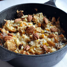 Capirotada (Bread Pudding with Raisins, Apricots, and Cheese)