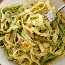 Fettuccine with Pesto, Asparagus, and Artichoke  Recipe