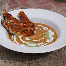 Grilled Sweet Potato Soup with Chorizo Toast