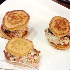 Mini Open-Faced Corn Cake and Salmon Salad Sandwich with Beluga Caviar